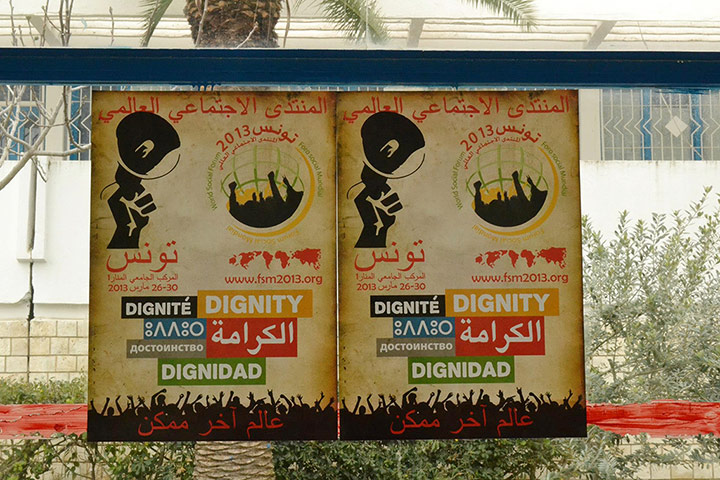 Posters of World Social Forum in Tunis, tunisia